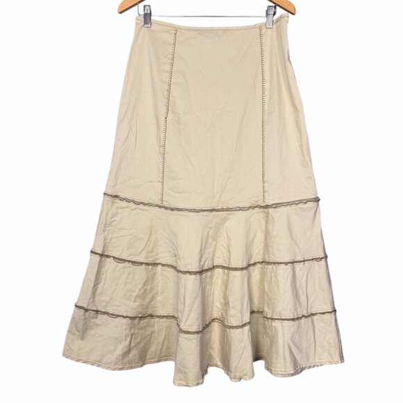 Vintage Dresses & Skirts - Y2K Uptown Girl Tiered Beige Skirt With Zip Off Convertible Hem Boho Aesthetic